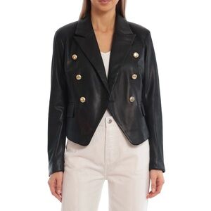 Avec Les Filles faux leather motorcycle jacket blazer black gold button XS